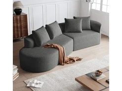 DripeX Sofá de Canto Esquerdo Moderno Superdimensionado 4 Lugares, com 4 Almofadas, Chaise Longue Curva, Tecido Chenille, Cinza Antracito^ Sofá