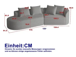 DripeX Sofá de Canto Esquerdo Moderno Superdimensionado 4 Lugares, com 4 Almofadas, Chaise Longue Curva, Tecido Chenille, Cinza Antracito^ Sofá