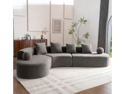 Sale DripeX Sofá de canto esquerdo modular em Chenille - 5 Lugares - 4 travesseiros - - 327x215x65cm Cinzento