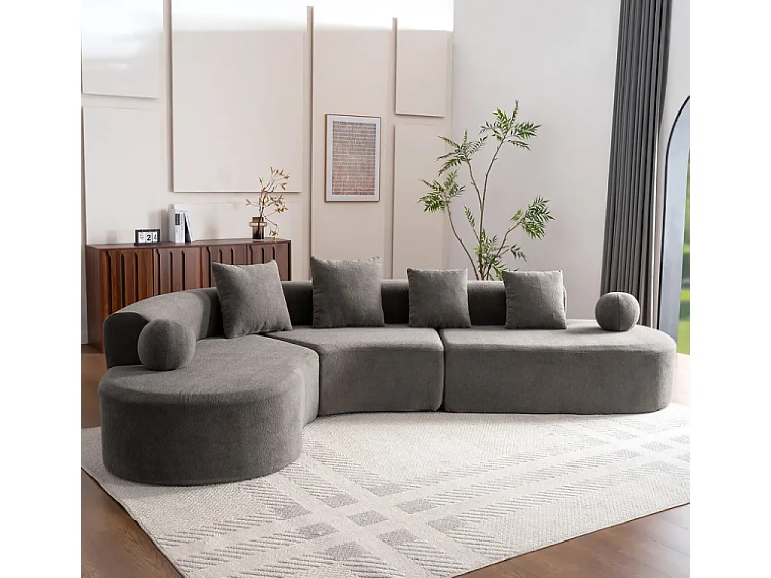 Sale DripeX Sofá de canto esquerdo modular em Chenille - 5 Lugares - 4 travesseiros - - 327x215x65cm Cinzento