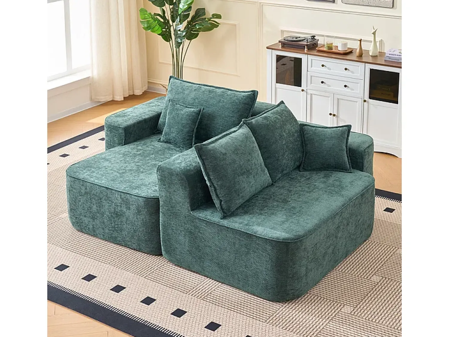 Sofá|DripeX Sofá de canto esquerdo modular - Chenille - 3 almofadas e 2 travesseiros - 262x144x65cm Verde