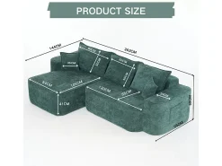 Sofá|DripeX Sofá de canto esquerdo modular - Chenille - 3 almofadas e 2 travesseiros - 262x144x65cm Verde