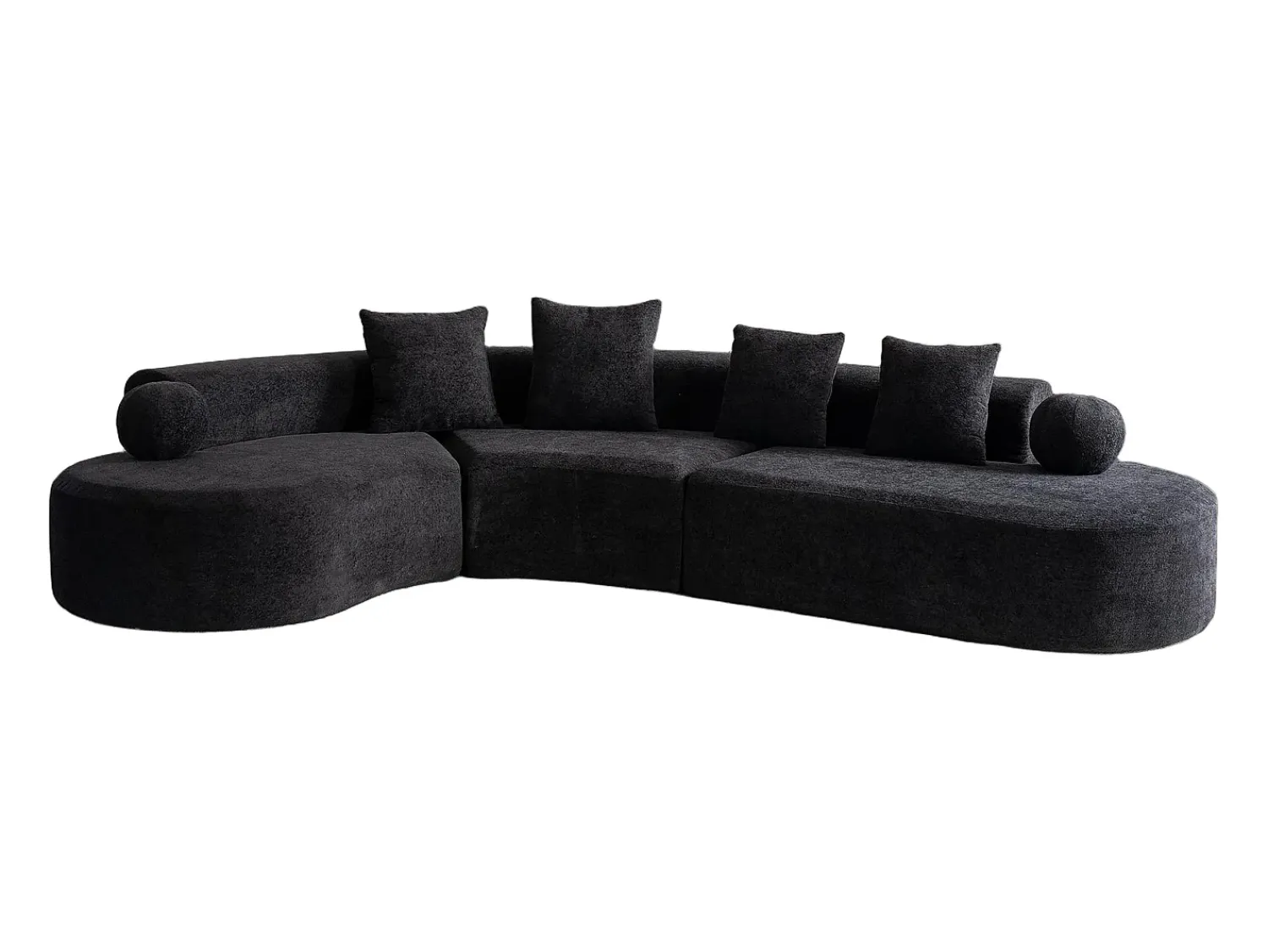 Sofá*DripeX Sofá de canto esquerdo modular em Chenille - 5 Lugares - 4 travesseiros - - 327x215x65cm Preto