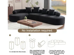 Sofá*DripeX Sofá de canto esquerdo modular em Chenille - 5 Lugares - 4 travesseiros - - 327x215x65cm Preto