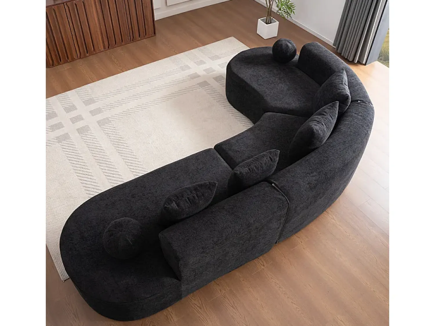 Sofá*DripeX Sofá de canto esquerdo modular em Chenille - 5 Lugares - 4 travesseiros - - 327x215x65cm Preto