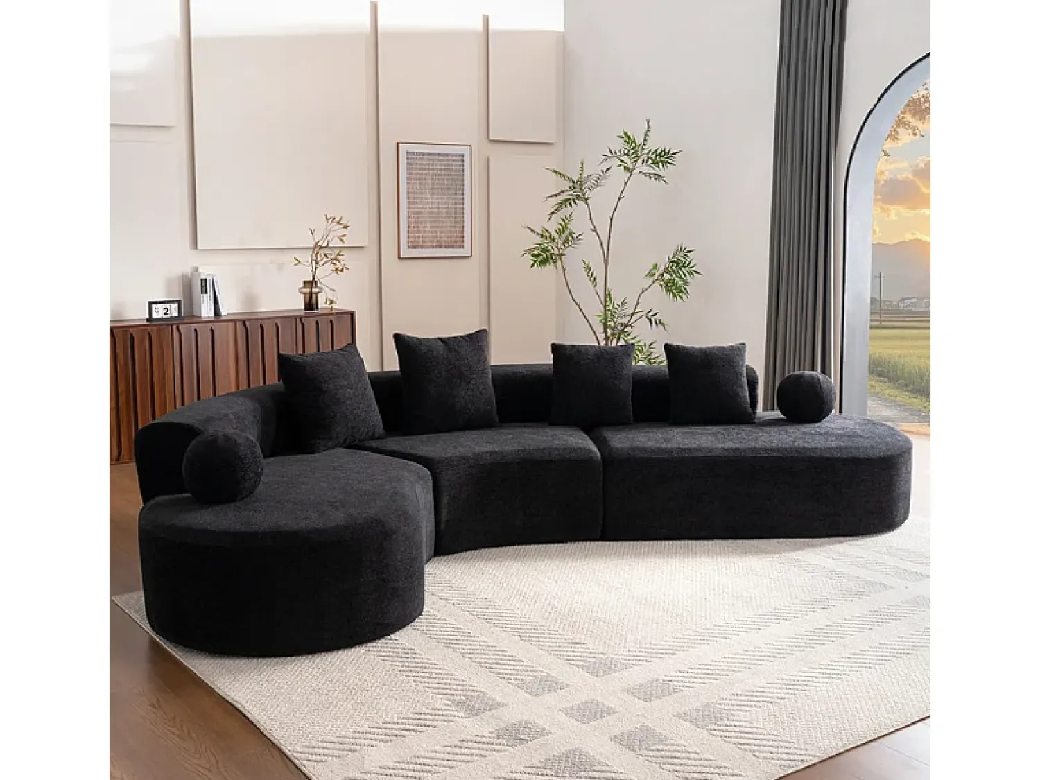 Sofá*DripeX Sofá de canto esquerdo modular em Chenille - 5 Lugares - 4 travesseiros - - 327x215x65cm Preto