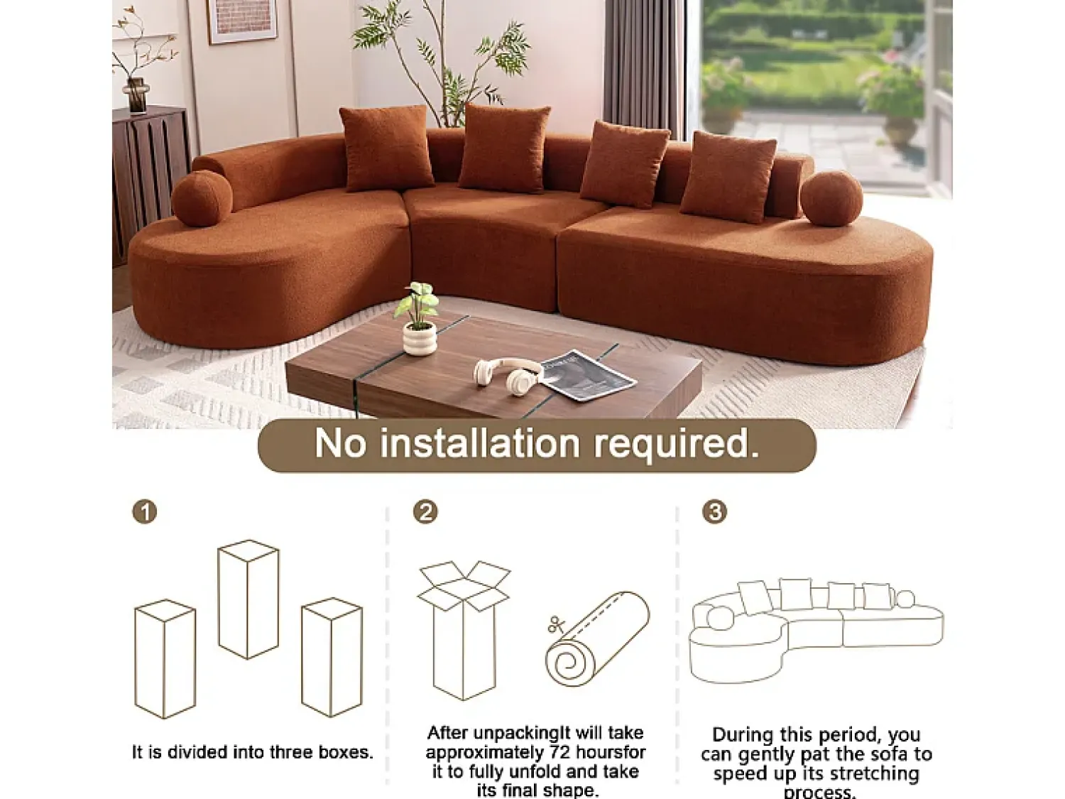 Sofá|DripeX Sofá de canto esquerdo modular em Chenille - 5 Lugares - 4 travesseiros - Laranja - 327x215x65cm Cor de laranja