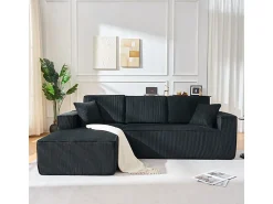 Sofá*DripeX Sofá de canto esquerdo modular veludo canelado, 2 almofadas e chaise longue 128cm, Preto