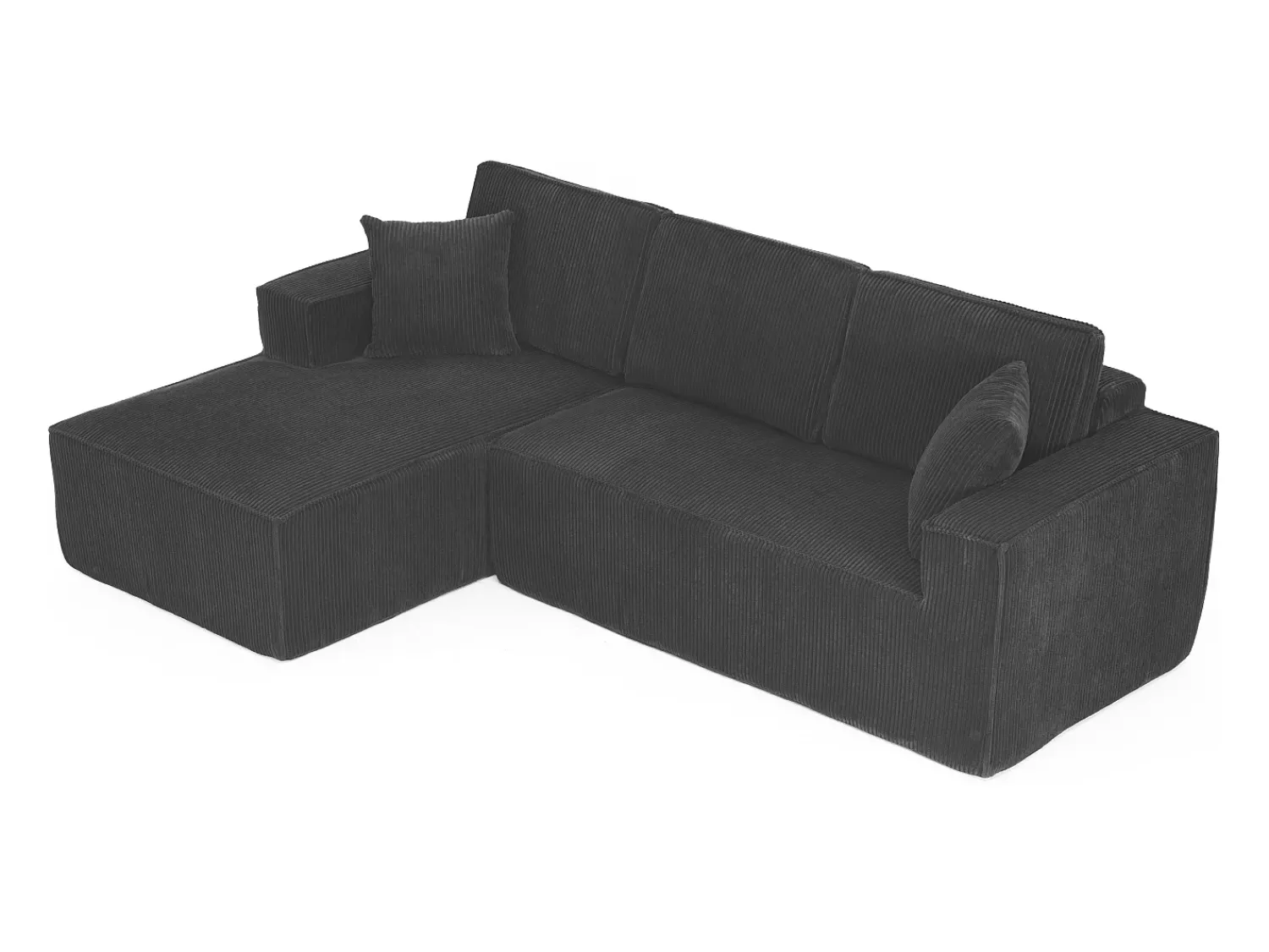 Sofá*DripeX Sofá de canto esquerdo modular veludo canelado, 2 almofadas e chaise longue 128cm, Preto