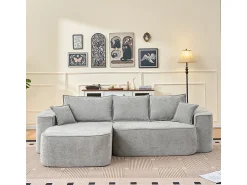 Sofá|DripeX Sofá de canto esquerdo modular - Chenille - 3 almofadas e 2 travesseiros - 262x144x65cm Cinzento