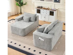 Sofá|DripeX Sofá de canto esquerdo modular - Chenille - 3 almofadas e 2 travesseiros - 262x144x65cm Cinzento