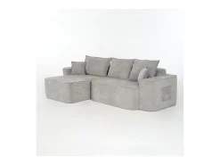Sofá|DripeX Sofá de canto esquerdo modular - Chenille - 3 almofadas e 2 travesseiros - 262x144x65cm Cinzento