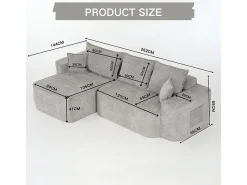 Sofá|DripeX Sofá de canto esquerdo modular - Chenille - 3 almofadas e 2 travesseiros - 262x144x65cm Cinzento