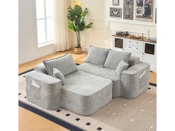 Sofá|DripeX Sofá de canto esquerdo modular - Chenille - 3 almofadas e 2 travesseiros - 262x144x65cm Cinzento