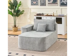 Sofá|DripeX Sofá de canto esquerdo modular - Chenille - 3 almofadas e 2 travesseiros - 262x144x65cm Cinzento