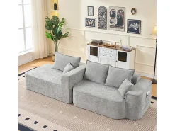 Sofá|DripeX Sofá de canto esquerdo modular - Chenille - 3 almofadas e 2 travesseiros - 262x144x65cm Cinzento
