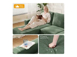 Sofá*DripeX Sofá de canto esquerdo modular 3 lugares em veludo cotelê, com 2 almofadas, chaise longue 70x125cm, Verde