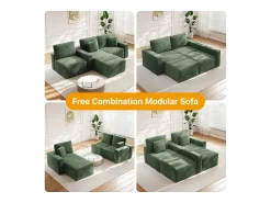 Sofá*DripeX Sofá de canto esquerdo modular 3 lugares em veludo cotelê, com 2 almofadas, chaise longue 70x125cm, Verde