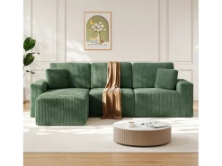 Sofá*DripeX Sofá de canto esquerdo modular 3 lugares em veludo cotelê, com 2 almofadas, chaise longue 70x125cm, Verde