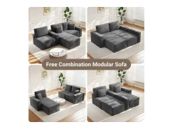 Sofá*DripeX Sofá de canto esquerdo modular 3 lugares em veludo cotelê, com 2 almofadas, chaise longue 70x125cm, Cinza Cinzento