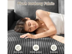 Sofá*DripeX Sofá de canto esquerdo modular 3 lugares em veludo cotelê, com 2 almofadas, chaise longue 70x125cm, Cinza Cinzento