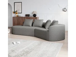 Sofá*DripeX Sofá de Canto Esquerdo Moderno Superdimensionado 4 Lugares, com 4 Almofadas, Chaise Longue Curva, Tecido Chenille, Cinza Claro Cinzento claro