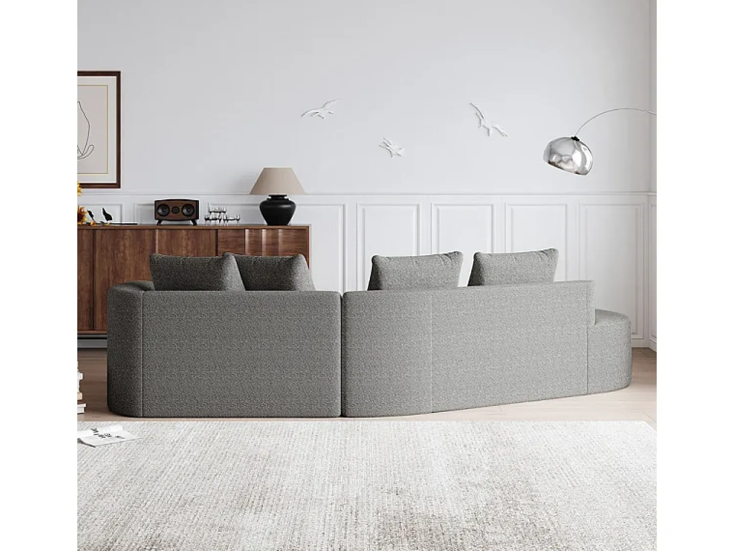 Sofá*DripeX Sofá de Canto Esquerdo Moderno Superdimensionado 4 Lugares, com 4 Almofadas, Chaise Longue Curva, Tecido Chenille, Cinza Claro Cinzento claro