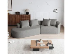 Sofá*DripeX Sofá de Canto Esquerdo Moderno Superdimensionado 4 Lugares, com 4 Almofadas, Chaise Longue Curva, Tecido Chenille, Cinza Claro Cinzento claro