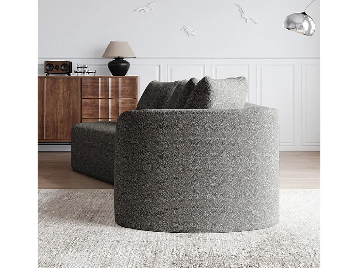 Sofá*DripeX Sofá de Canto Esquerdo Moderno Superdimensionado 4 Lugares, com 4 Almofadas, Chaise Longue Curva, Tecido Chenille, Cinza Claro Cinzento claro