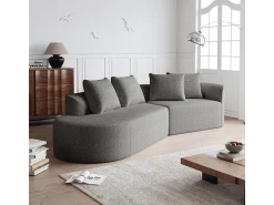 Sofá*DripeX Sofá de Canto Esquerdo Moderno Superdimensionado 4 Lugares, com 4 Almofadas, Chaise Longue Curva, Tecido Chenille, Cinza Claro Cinzento claro