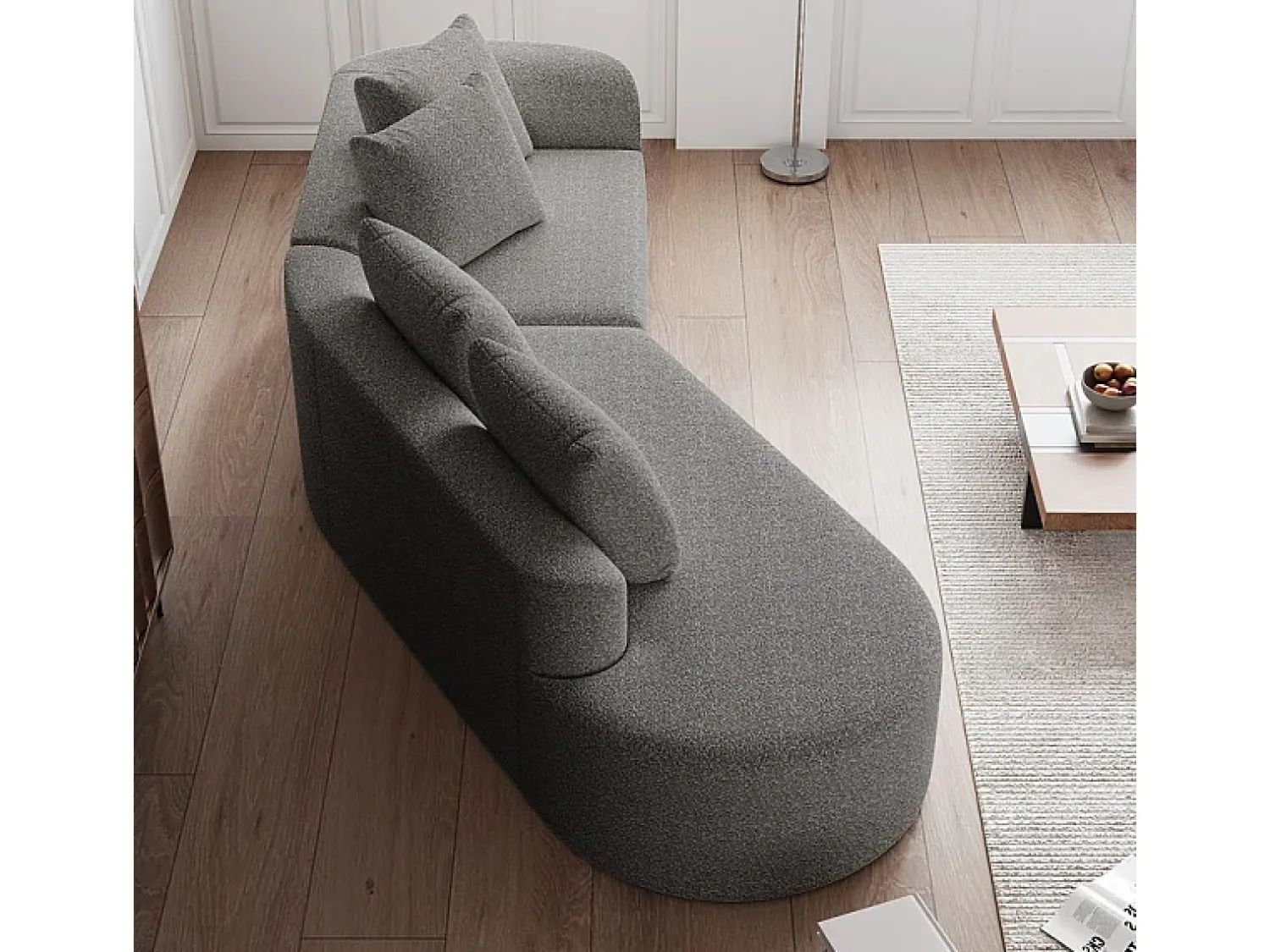 Sofá*DripeX Sofá de Canto Esquerdo Moderno Superdimensionado 4 Lugares, com 4 Almofadas, Chaise Longue Curva, Tecido Chenille, Cinza Claro Cinzento claro
