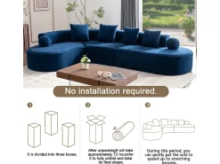 Sofá*DripeX Sofá de canto esquerdo modular em Chenille - 5 Lugares - 4 travesseiros - - 327x215x65cm Azul