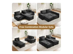 DripeX Sofá de canto esquerdo modular 3 lugares em veludo cotelê, com 2 almofadas, chaise longue 70x125cm,^ Sofá
