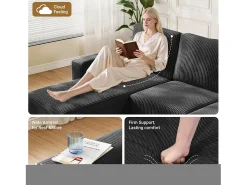 DripeX Sofá de canto esquerdo modular 3 lugares em veludo cotelê, com 2 almofadas, chaise longue 70x125cm,^ Sofá
