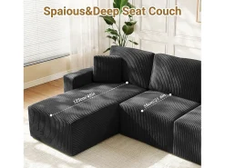 DripeX Sofá de canto esquerdo modular 3 lugares em veludo cotelê, com 2 almofadas, chaise longue 70x125cm,^ Sofá