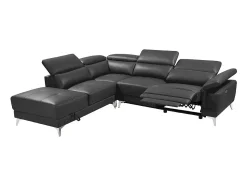 Sofá*LINEA SOFA Sofá de canto esquerdo relax elétrico em pele Cinza - PASCALINE Cinza antracite
