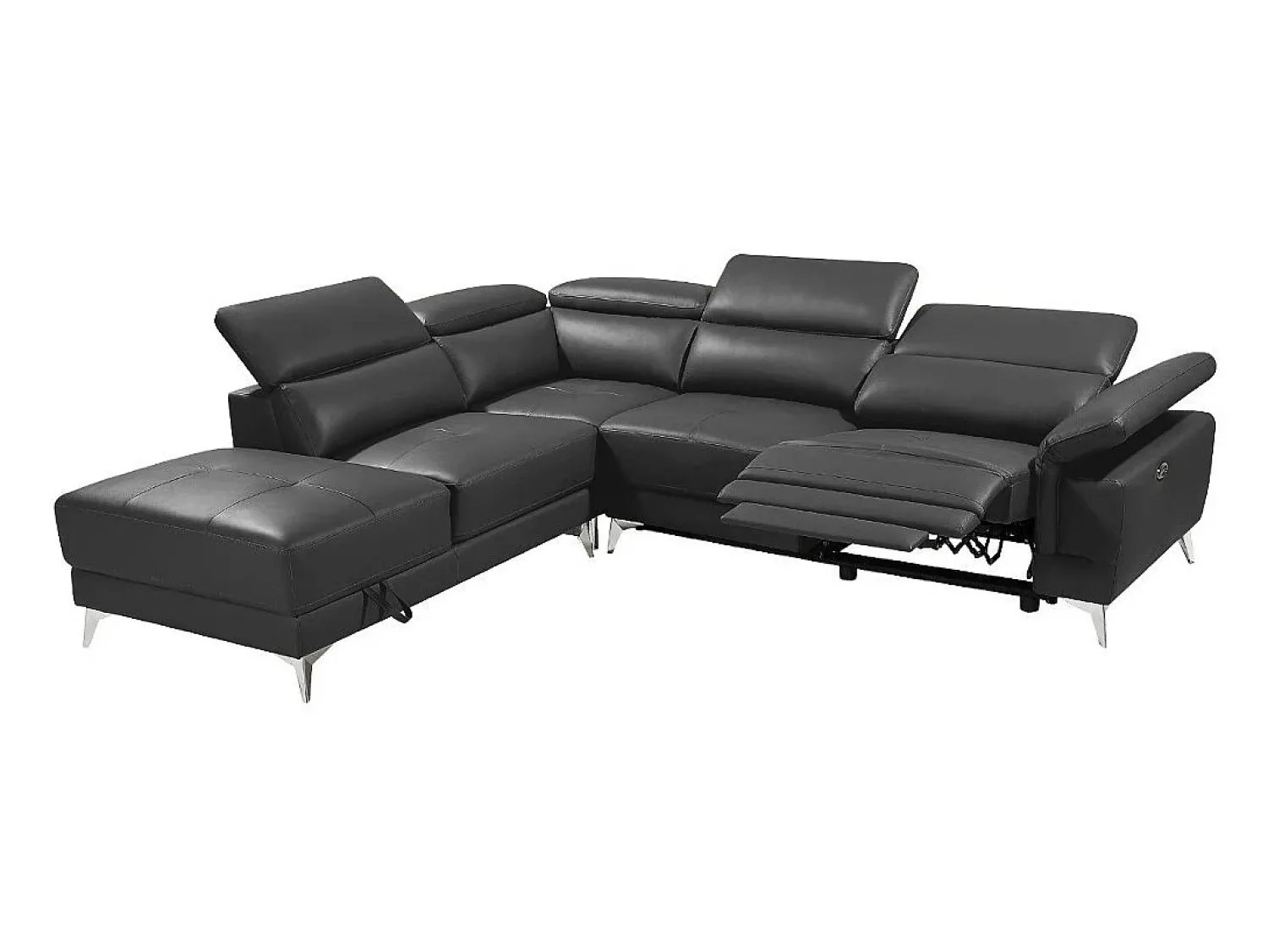 Sofá*LINEA SOFA Sofá de canto esquerdo relax elétrico em pele Cinza - PASCALINE Cinza antracite