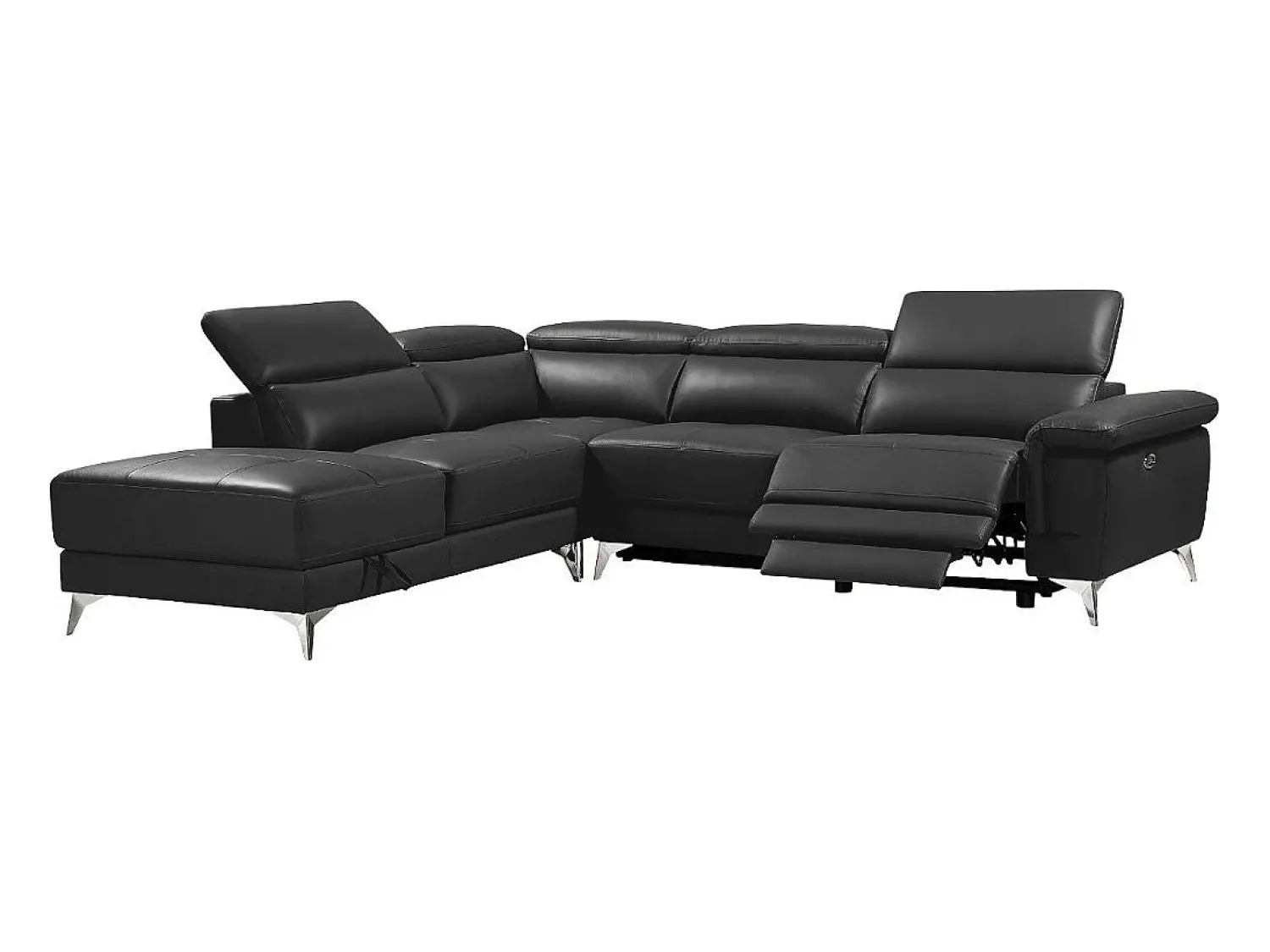 Sofá*LINEA SOFA Sofá de canto esquerdo relax elétrico em pele Cinza - PASCALINE Cinza antracite