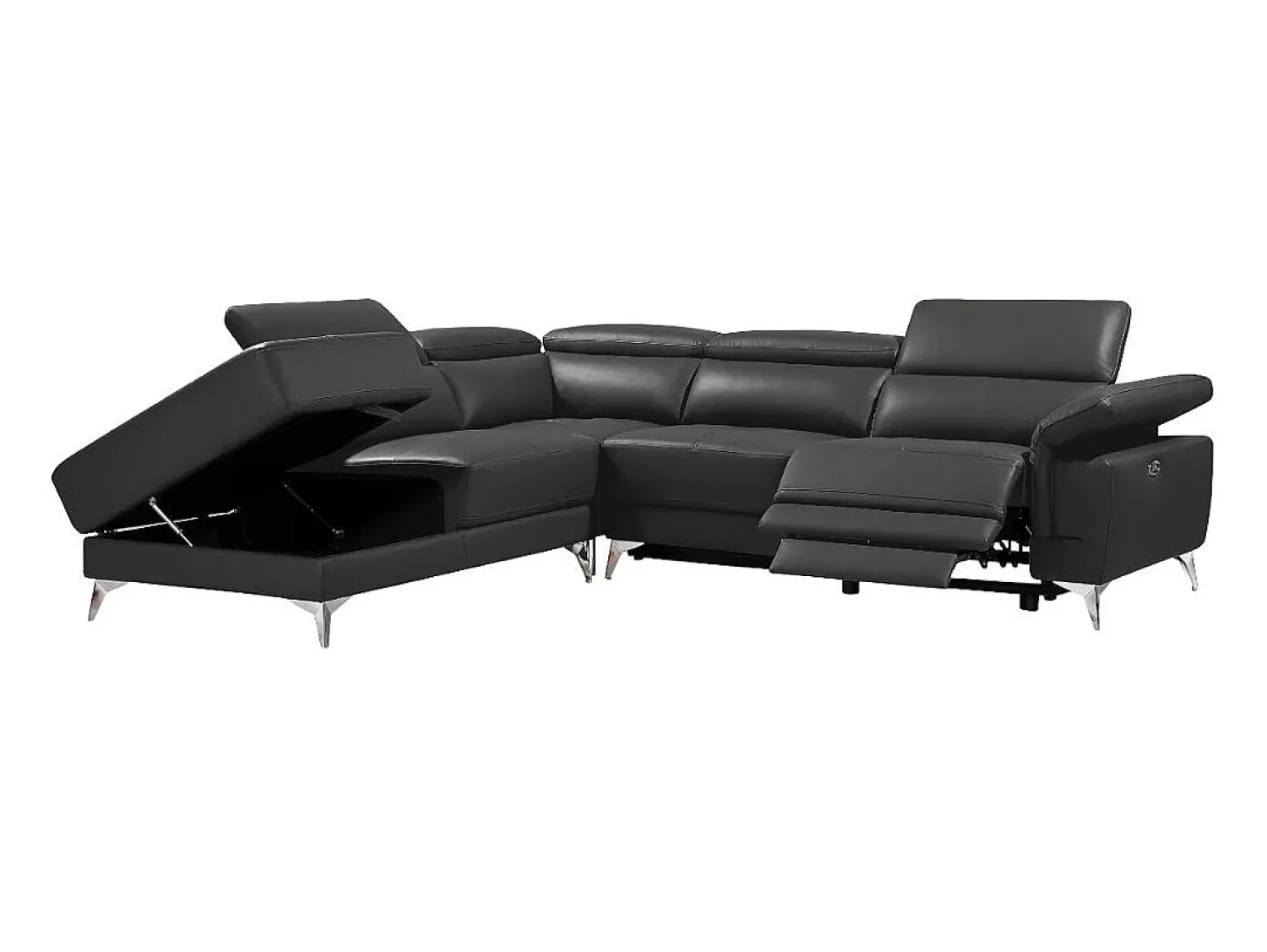Sofá*LINEA SOFA Sofá de canto esquerdo relax elétrico em pele Cinza - PASCALINE Cinza antracite
