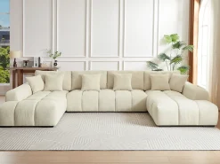 Sofá|Vente-unique Sofá de canto grande tecido efeito acolchoado estilo design BERENIA Bege