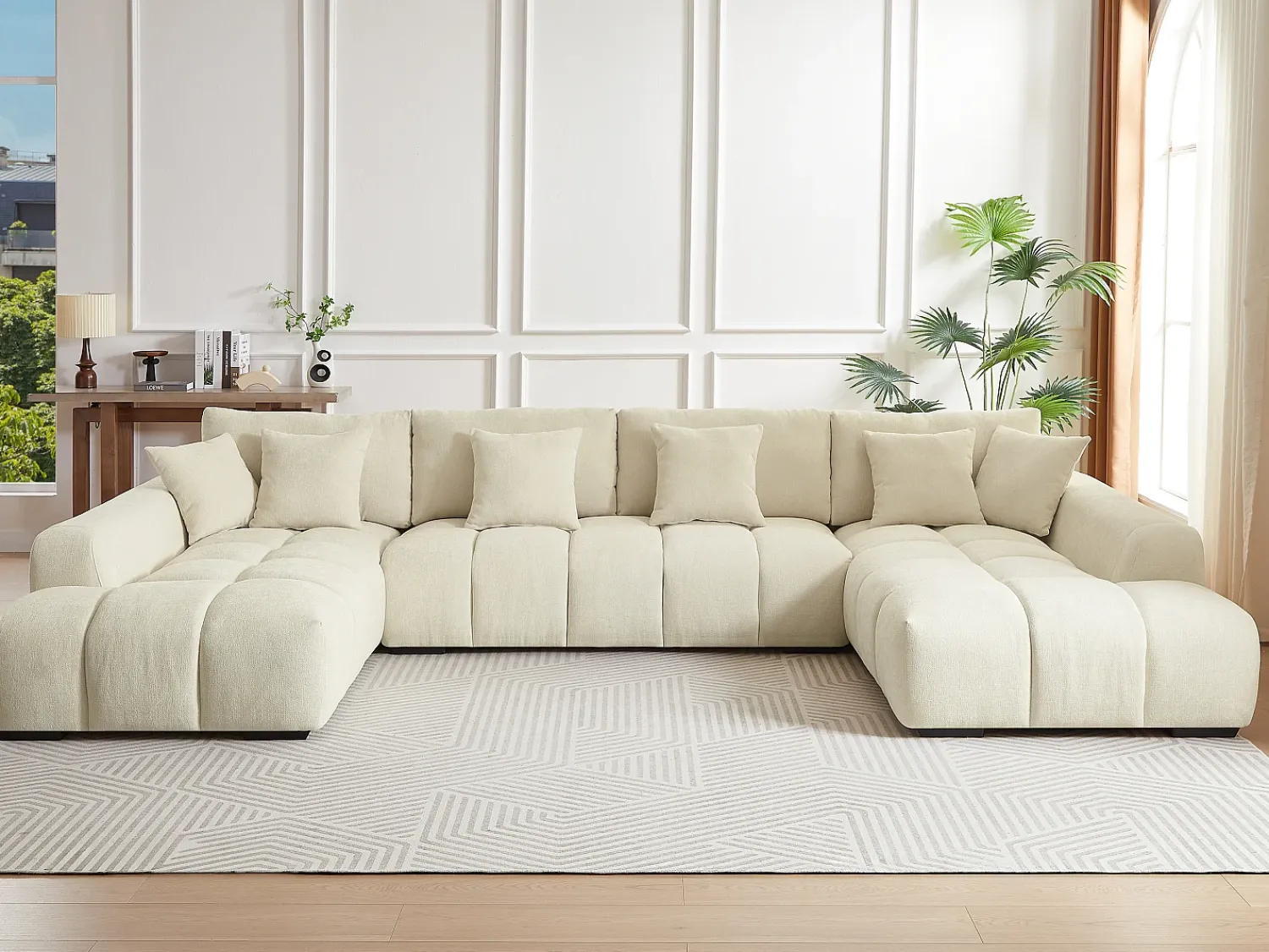 Sofá|Vente-unique Sofá de canto grande tecido efeito acolchoado estilo design BERENIA Bege