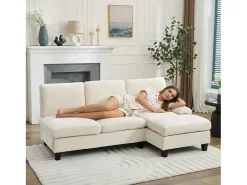 Sofá|Merax Sofá de canto moderno de 3 lugares - 194 x 118 x 81 cm - para sala de estar e quarto - tecido - Bege