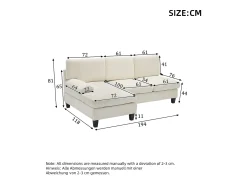 Sofá|Merax Sofá de canto moderno de 3 lugares - 194 x 118 x 81 cm - para sala de estar e quarto - tecido - Bege