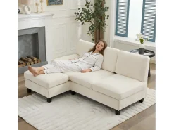 Sofá|Merax Sofá de canto moderno de 3 lugares - 194 x 118 x 81 cm - para sala de estar e quarto - tecido - Bege
