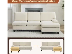 Sofá|Merax Sofá de canto moderno de 3 lugares - 194 x 118 x 81 cm - para sala de estar e quarto - tecido - Bege