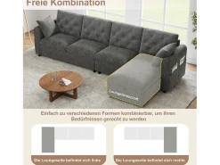 Sale Merax Sofá de canto moderno de 4 lugares com arrumação - apoios de braço laterais com bolsos 281 x 132 x 86 cm - veludo - Cinzento