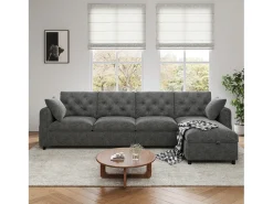 Sale Merax Sofá de canto moderno de 4 lugares com arrumação - apoios de braço laterais com bolsos 281 x 132 x 86 cm - veludo - Cinzento