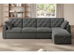 Sale Merax Sofá de canto moderno de 4 lugares com arrumação - apoios de braço laterais com bolsos 281 x 132 x 86 cm - veludo - Cinzento