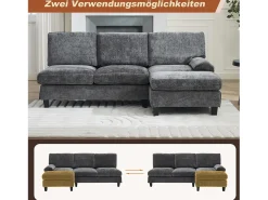 Sofá|Merax Sofá de canto moderno de 3 lugares - 194 x 118 x 81 cm - para sala de estar e quarto - tecido - cinza Cinzento