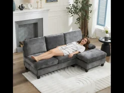 Sofá|Merax Sofá de canto moderno de 3 lugares - 194 x 118 x 81 cm - para sala de estar e quarto - tecido - cinza Cinzento